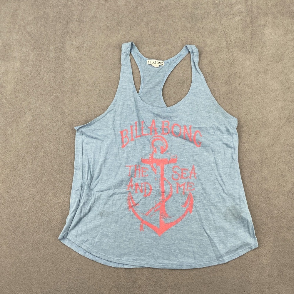 Vintage Y2K Billabong Tank Top Sz M Blue Graphic Print The Sea & Me Rayon